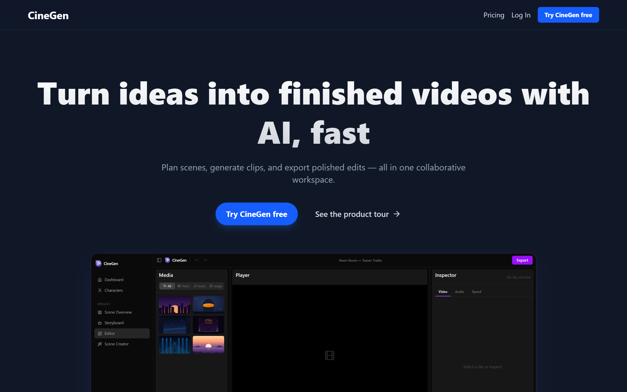CineGen homepage preview