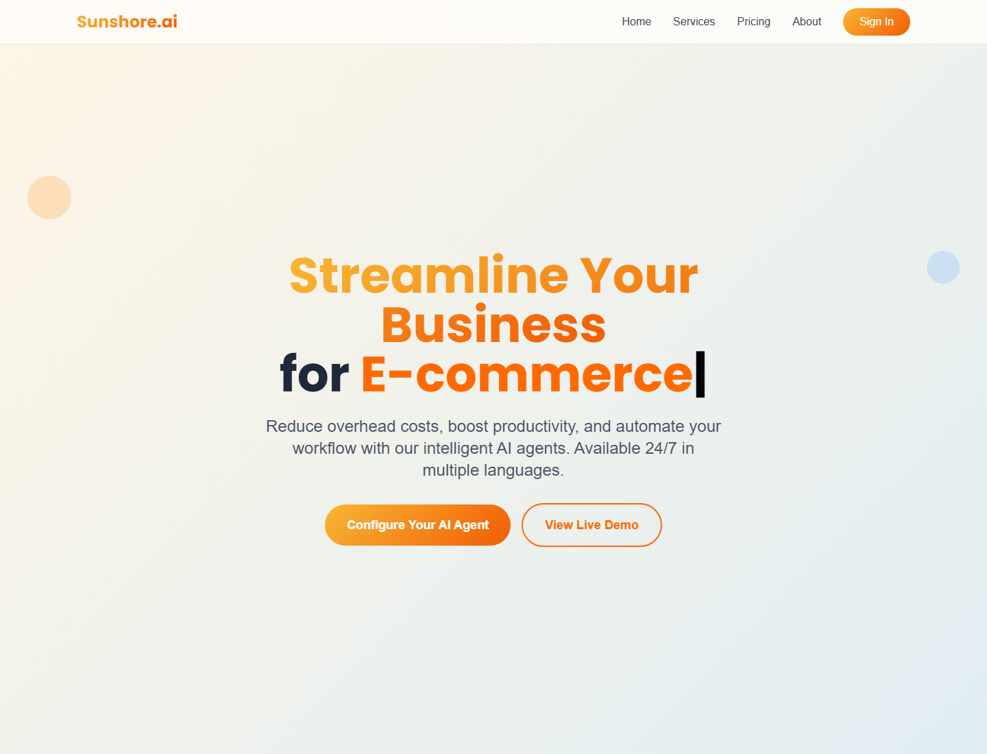 Sunshore.ai homepage preview